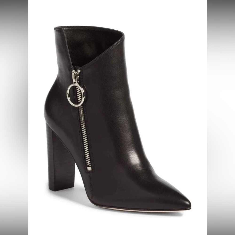 PAIGE Women's Kate Black Asymmetrical Leather Point-Toe Ankle Bootie